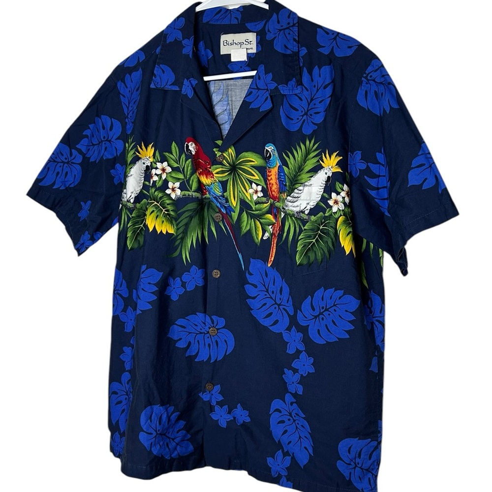 Bishop St Vintage 80s Tropical Casual Beach‎ Shirt Made in Hawaii Sz L